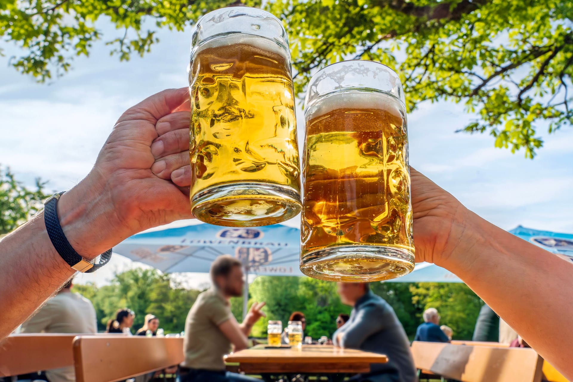 Zwei Personen prosten sich im Biergarten im Michaeligarten zu (Archivbild): Insgesamt sind drei Termine für die Biergartenwiesn geplant.