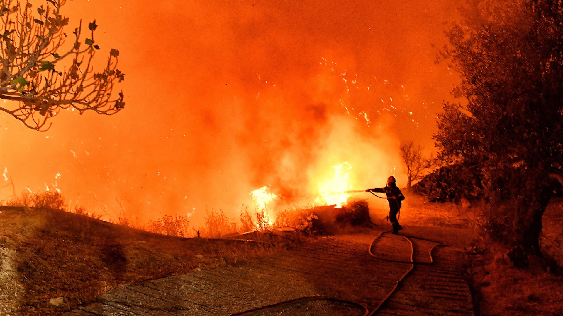 Ein Großbrand nahe des Dorfes Kallithea im Herbst 2024 (Archivbild): Durch die starken Winde wurden die Flammen ständig neu angefacht.
