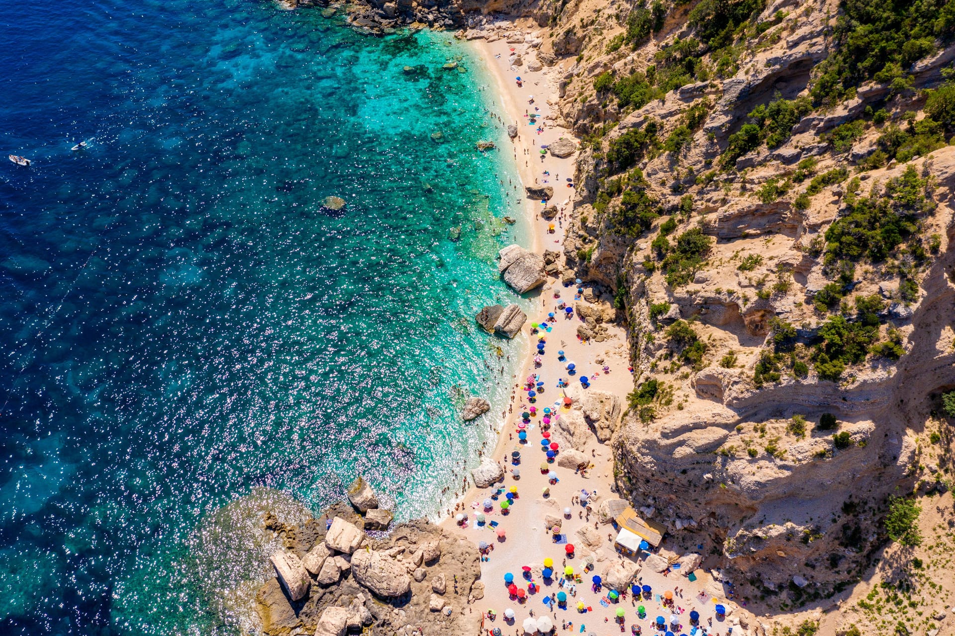 Cala Goloritze view from above. Cala Mariolu famous beach. Italy Sardinia Nuoro province National Park of the Bay of Orosei and Gennargentu Cala Mariolu listed as World Heritage. Sardinia, Italy.