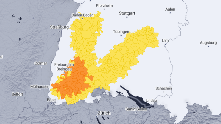 Unwetterkarte für Deutschland: Besonders im Süden ist mit viel Regen und Gewittern zu rechnen.