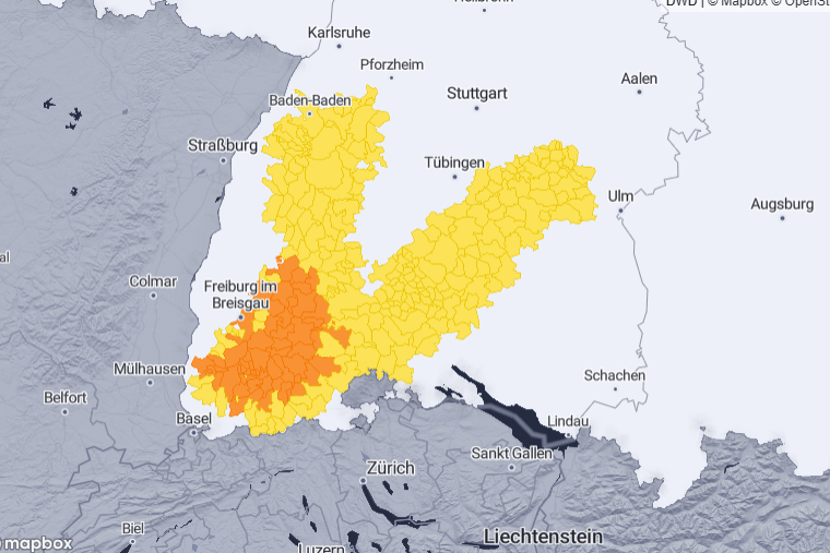 Unwetterkarte für Deutschland: Besonders im Süden ist mit viel Regen und Gewittern zu rechnen.