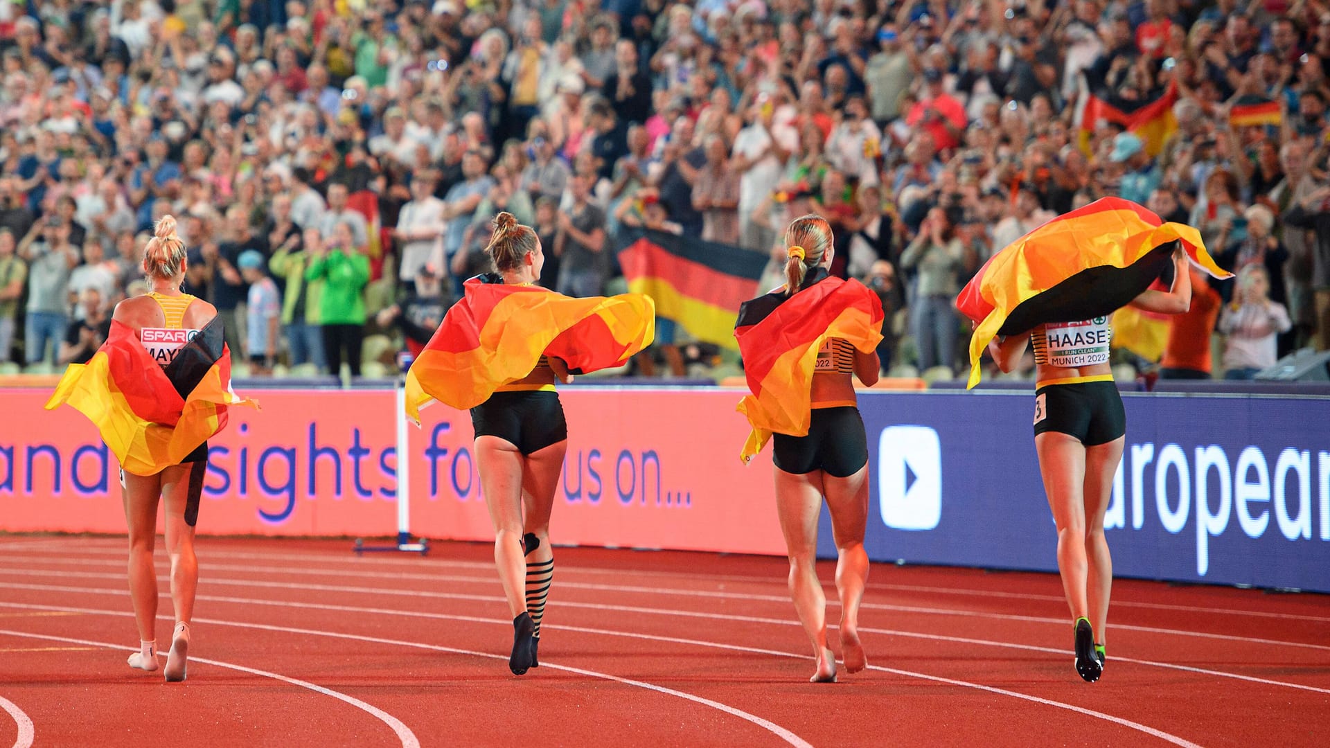 Die deutsche 4x100-Meter-Staffel jubelt über Gold bei den European Championships 2022 in München (Archivbild): Gibt es solche Bilder in Zukunft auch bei Olympia zu sehen?