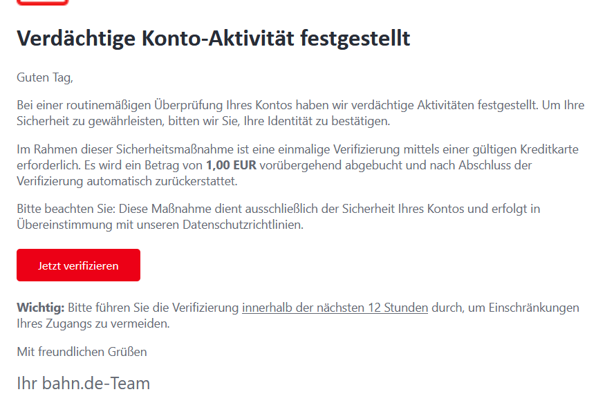 Diese Phishing-E-Mail im Namen der Bahn landet zurzeit in vielen Posteingängen: Fallen Sie nicht darauf herein.