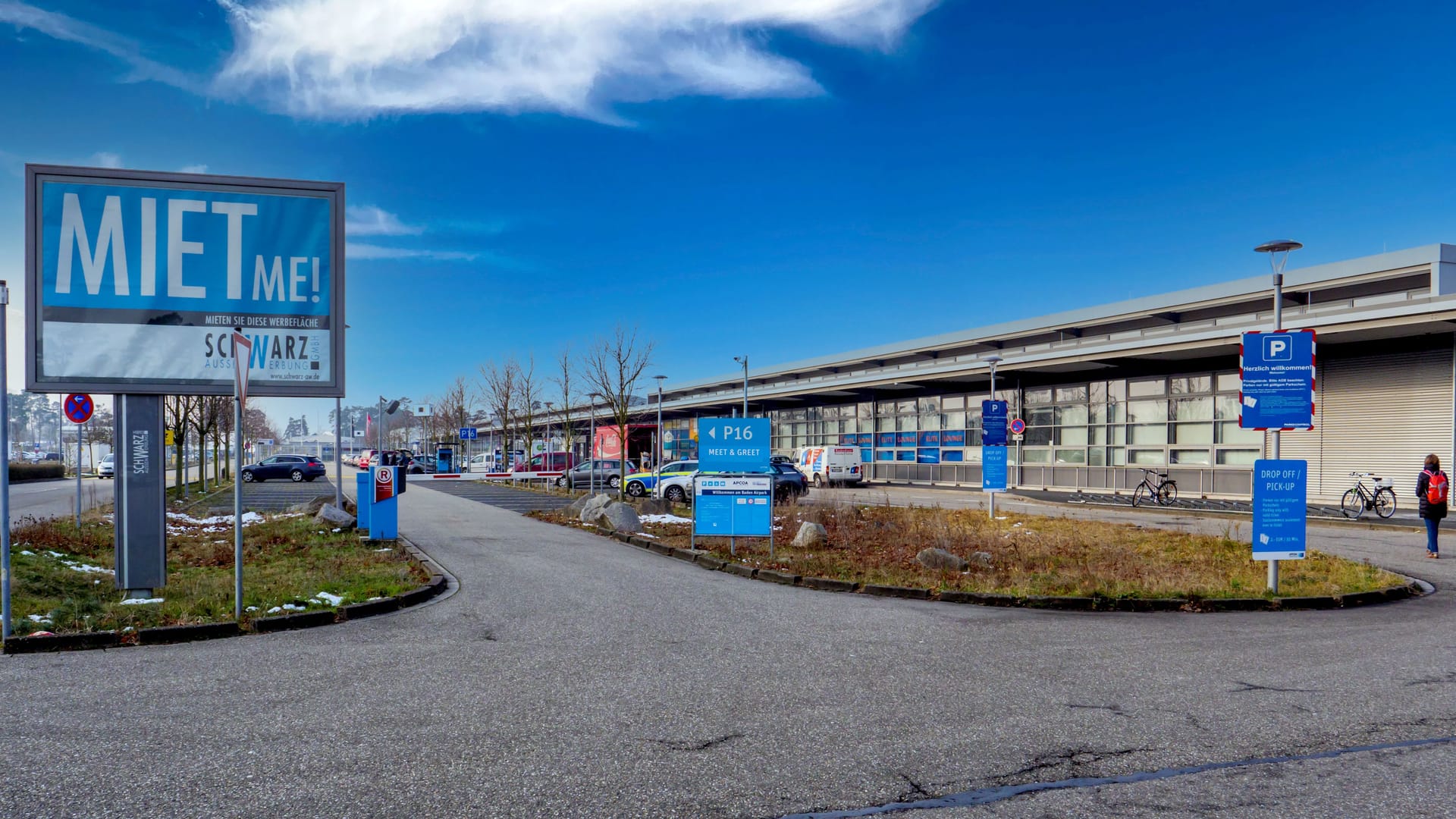Main entrance to the parking of Flughafen Karlsruhe Baden-Baden Main entrance to the parking of Flughafen Karlsruhe Baden-Baden