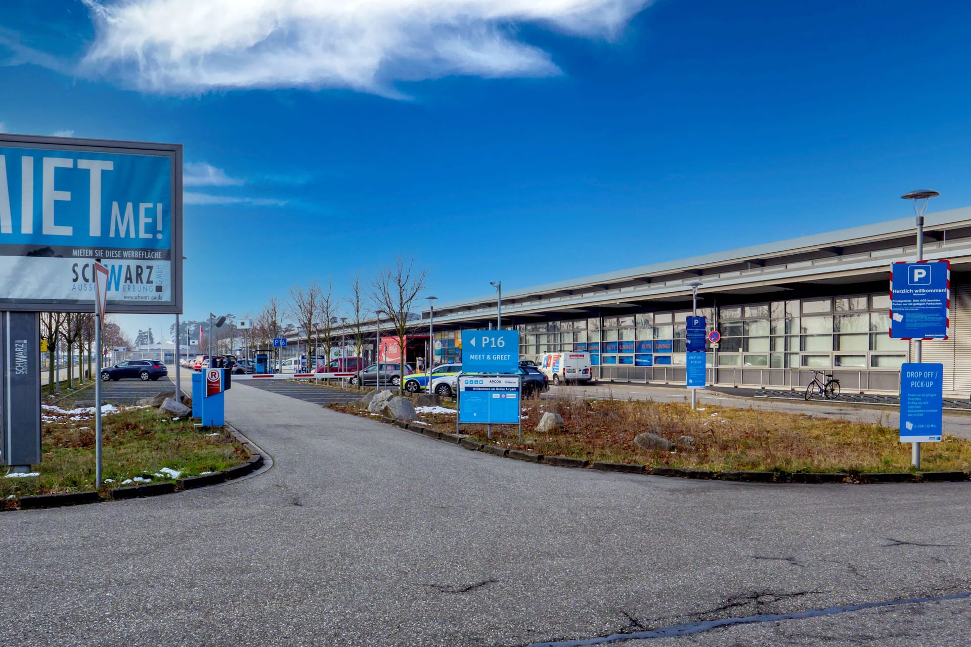 Main entrance to the parking of Flughafen Karlsruhe Baden-Baden