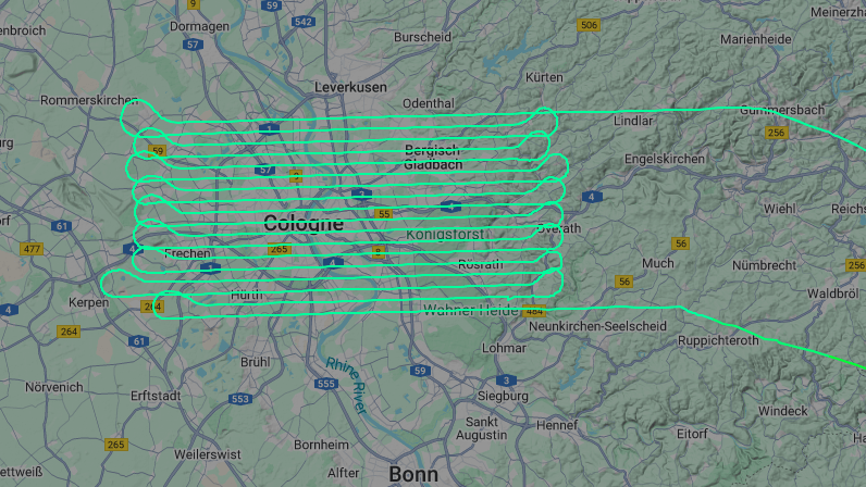 Merkwürdige Flugbewegungen auf einer Karte: