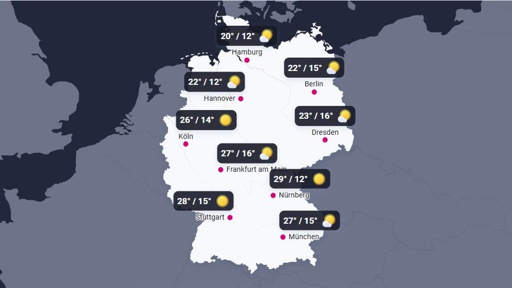 Wetter in Deutschland: Die Temperaturen am Donnerstag, dem 19. Juni 2025.