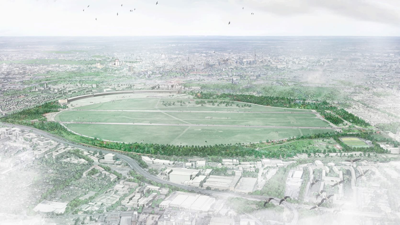 Das Konzept sieht eine "Waldmembran" um das Tempelhofer Feld vor.