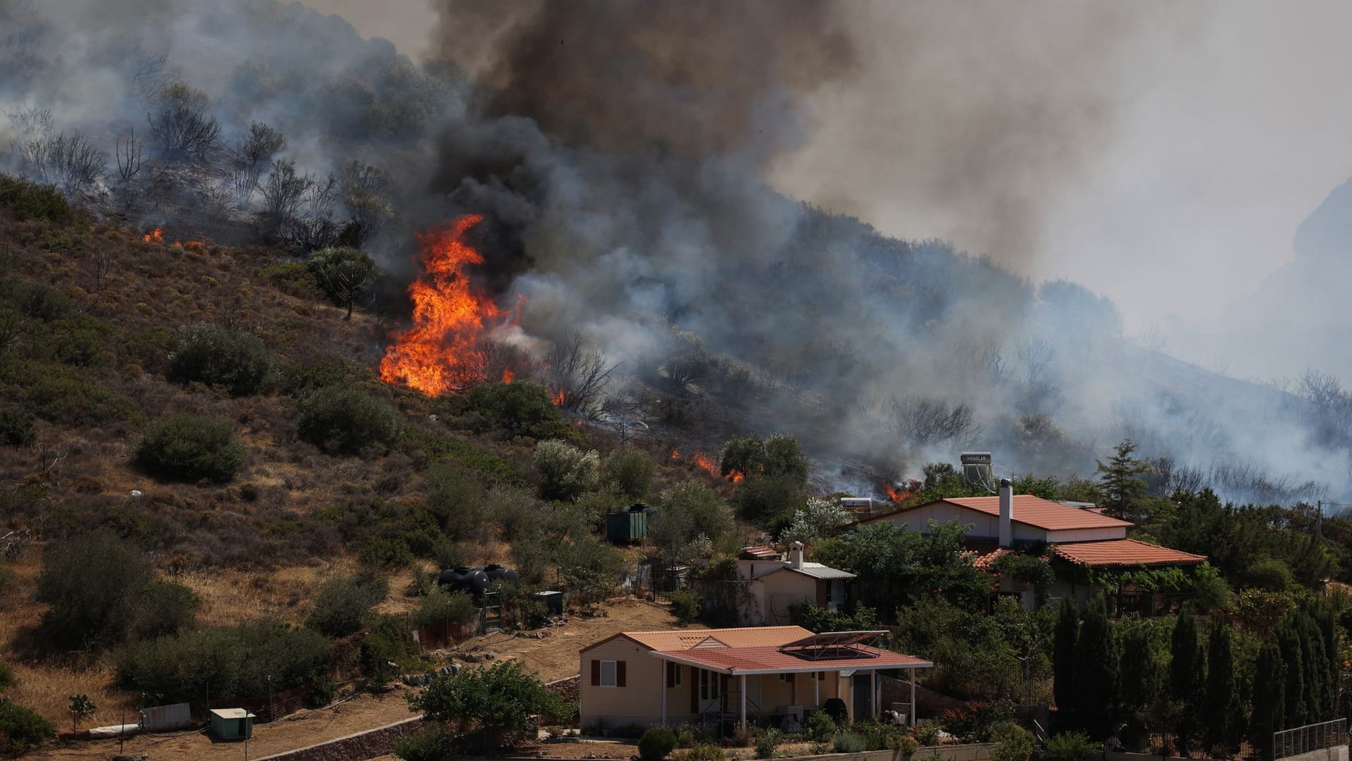 Flammen wüten südlich von Athen: Viele Ferienhäuser wurden zerstört.