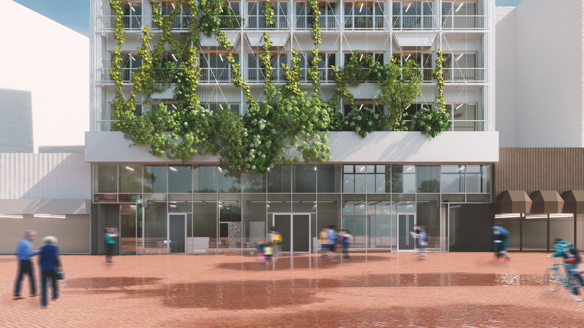 Eine Außenansicht des geplanten Gebäudes in Altona (Entwurf): Der Bau der Etagen aus Holz hat begonnen.