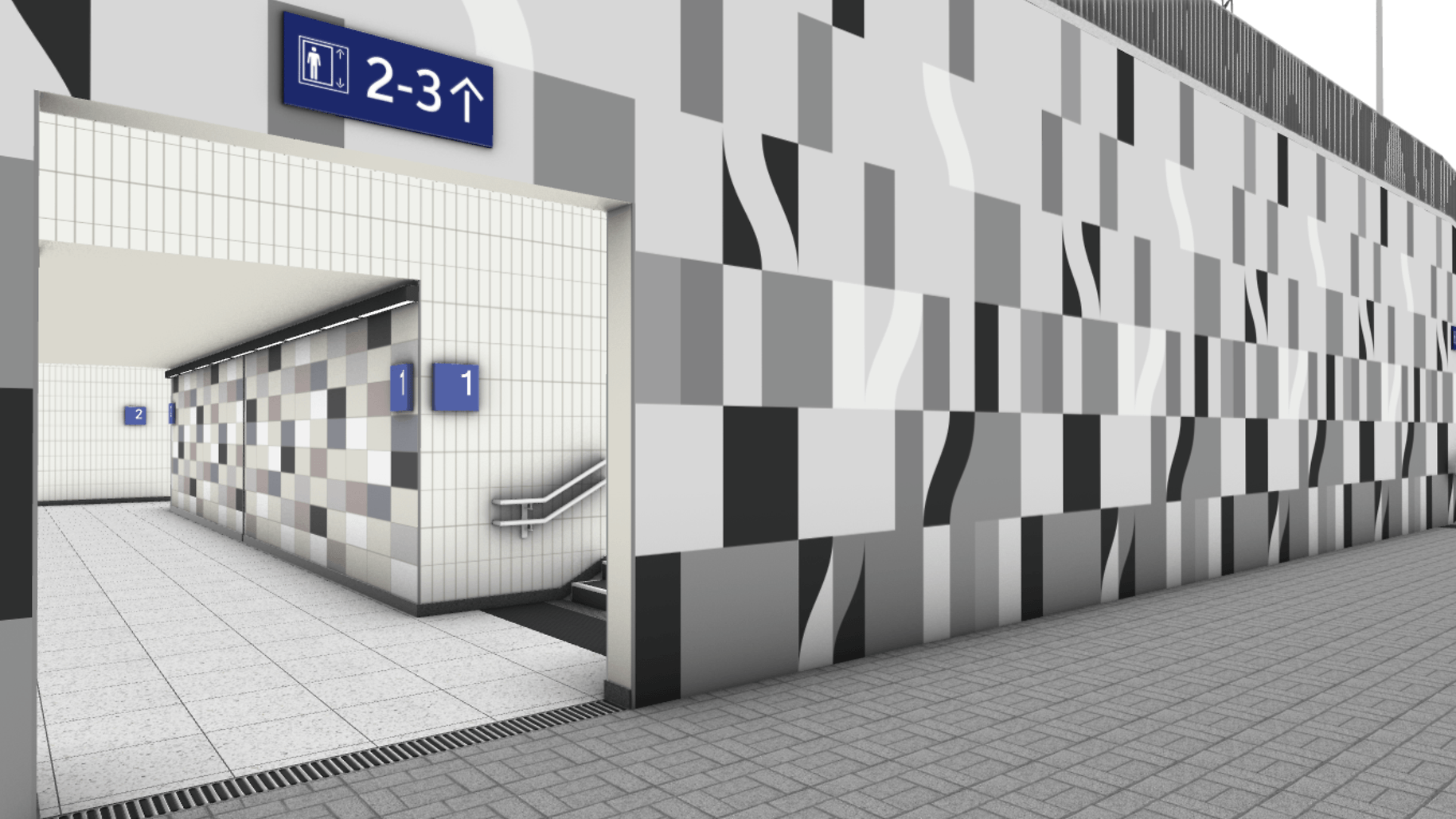 Animation der modernisierten Unterführung in Feldkirchen: Der Bahnhof ist einer von sieben S-Bahn-Stationen im Raum München, die 2025 modernisiert werden.