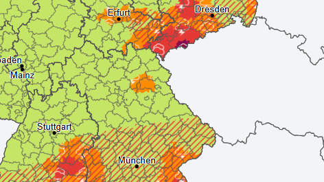 Warnung vor Unwettern: Die Karte des Deutschen Wetterdiensts zeigt, wo es knallen kann.
