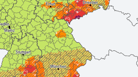 Warnung vor Unwettern: Die Karte des Deutschen Wetterdiensts zeigt, wo es knallen kann.