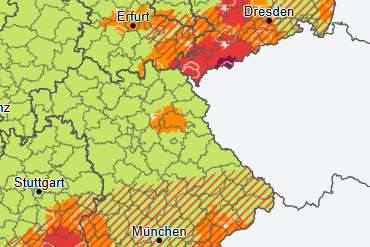 Warnung vor Unwettern: Die Karte des Deutschen Wetterdiensts zeigt, wo es knallen kann.