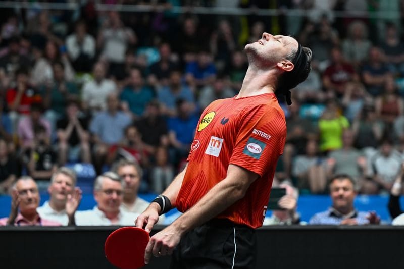 Süwag Energie Arena: Tischtennis-Legende Timo Boll von Borussia Düsseldorf reagiert nach dem verlorenen Spiel.