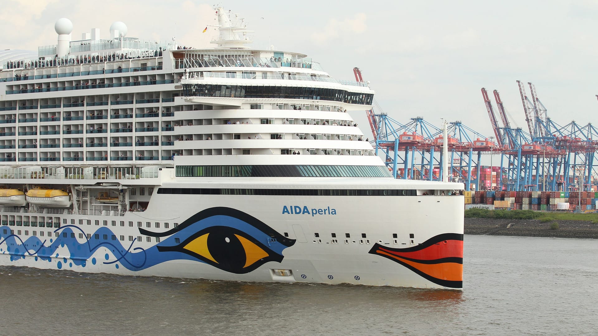 Die "Aida Perla" im Hamburger Hafen: Der Kreuzfahrtriese legt am Samstag in Steinwerder an.