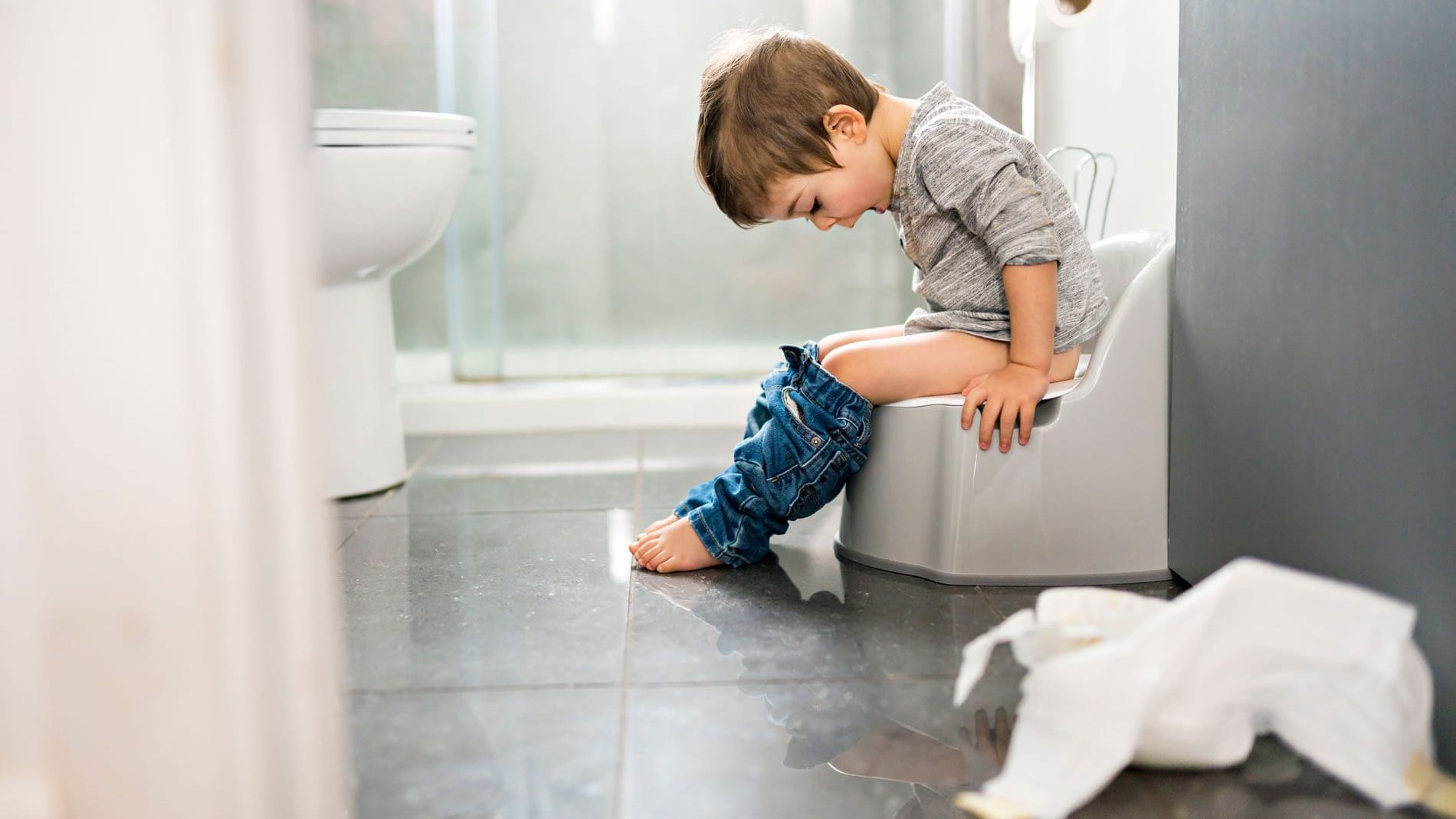 two year old boy on chamber pot, successfull hygiene