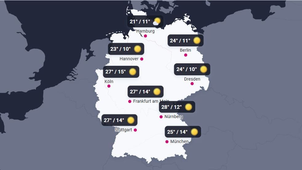 Wetter in Deutschland: Die Temperaturen am Freitag, dem 20. Juni 2025.