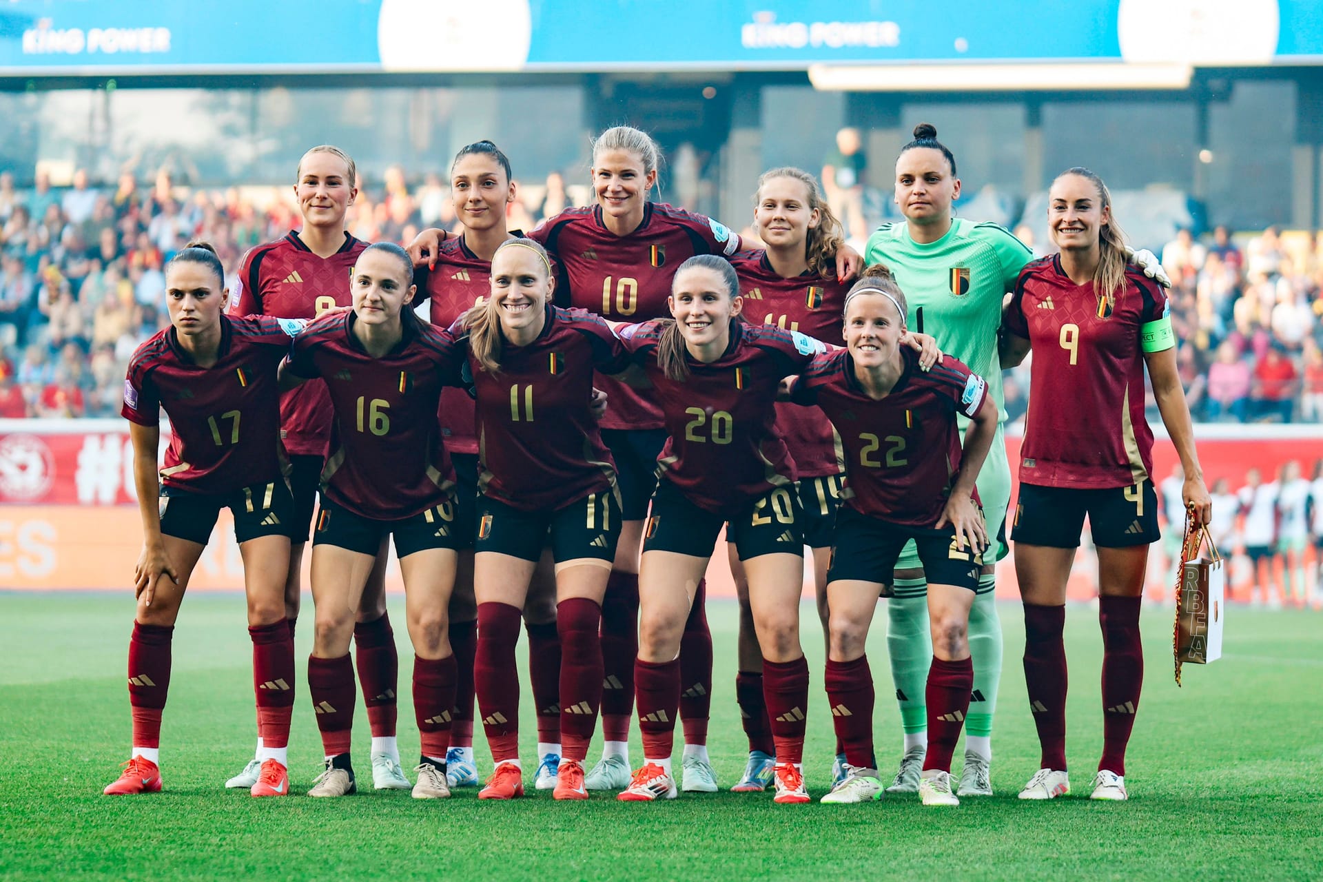 Teamfoto der belgischen Frauen-Nationalmannschaft vor dem Spiel gegen Spanien am 30.05.2025.