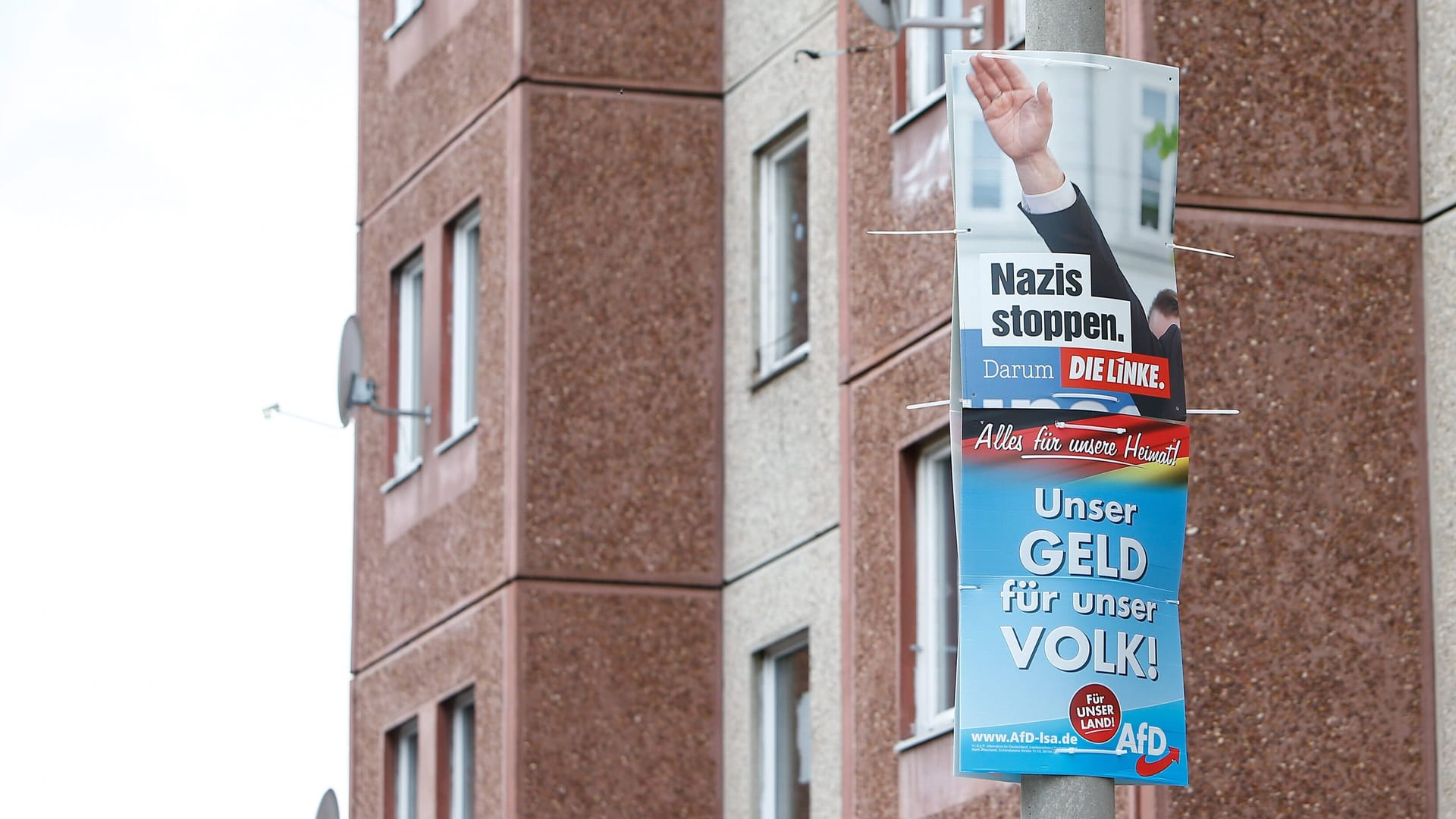 Wahlplakate der AfD und der Partei die Linke bei der Landtagswahl 2021 (Symbolbild): Bei der kommenden Landtagswahl möchte die Partei ihr Ergebnis verdoppeln.