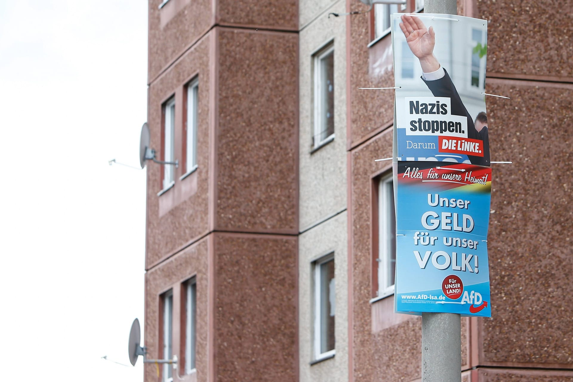 Wahlplakate der AfD und der Partei die Linke bei der Landtagswahl 2021 (Symbolbild): Bei der kommenden Landtagswahl möchte die Partei ihr Ergebnis verdoppeln.