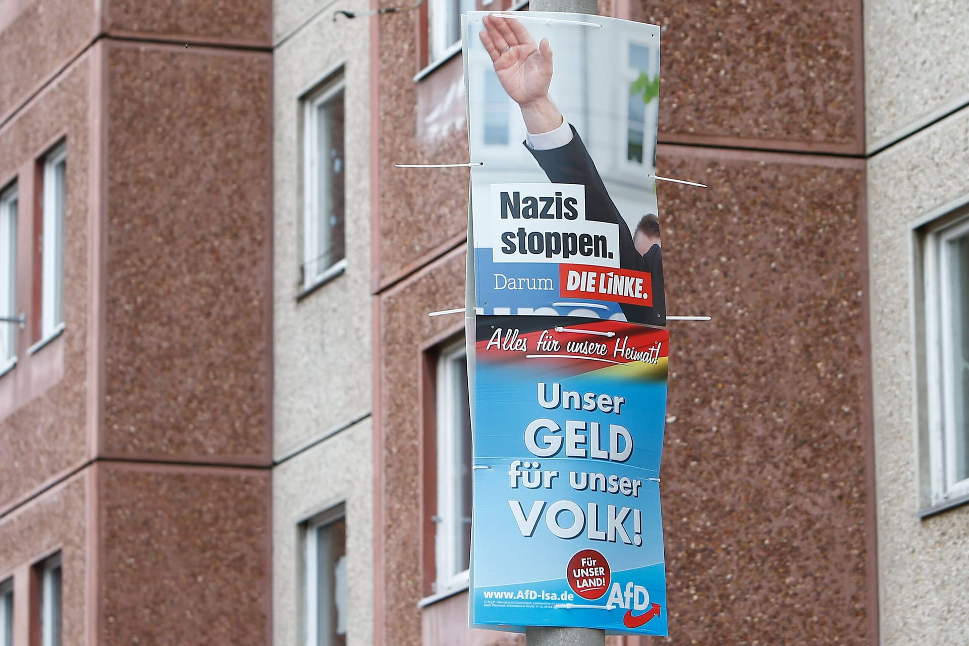 Wahlplakate der AfD und der Partei die Linke bei der Landtagswahl 2021 (Symbolbild): Bei der kommenden Landtagswahl möchte die Partei ihr Ergebnis verdoppeln.