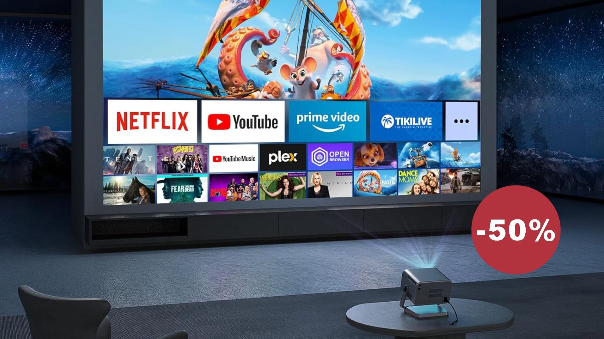 Der Beamer bringt Netflix, Dolby Audio und scharfe Bilder direkt in Ihr Wohnzimmer, ganz ohne zusätzliche Geräte.
