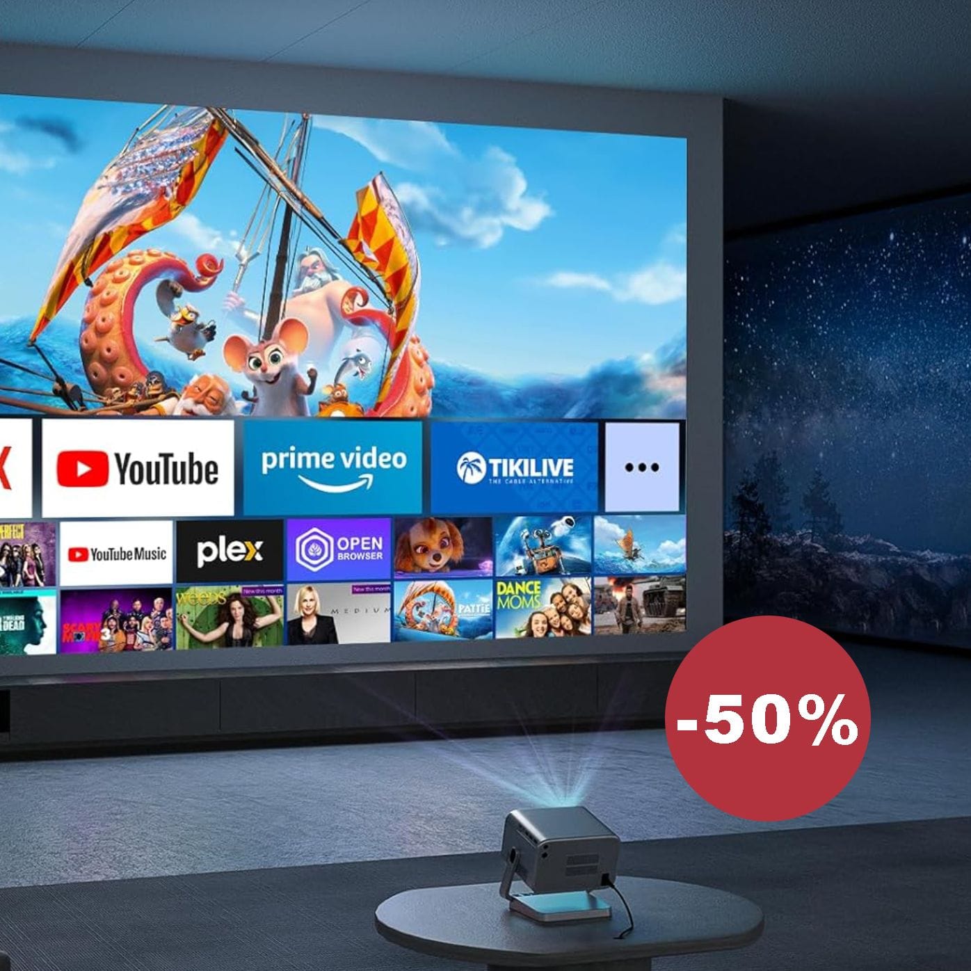 Der Beamer bringt Netflix, Dolby Audio und scharfe Bilder direkt in Ihr Wohnzimmer, ganz ohne zusätzliche Geräte.