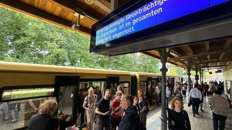 Anzeige auf dem S-Bahnhof Schlachtensee: "Witterungsbedingte Beeinträchtigung", ist dort zu lesen. "Der Zugverkehr ist im gesamten S-Bahn-Netz eingestellt."
