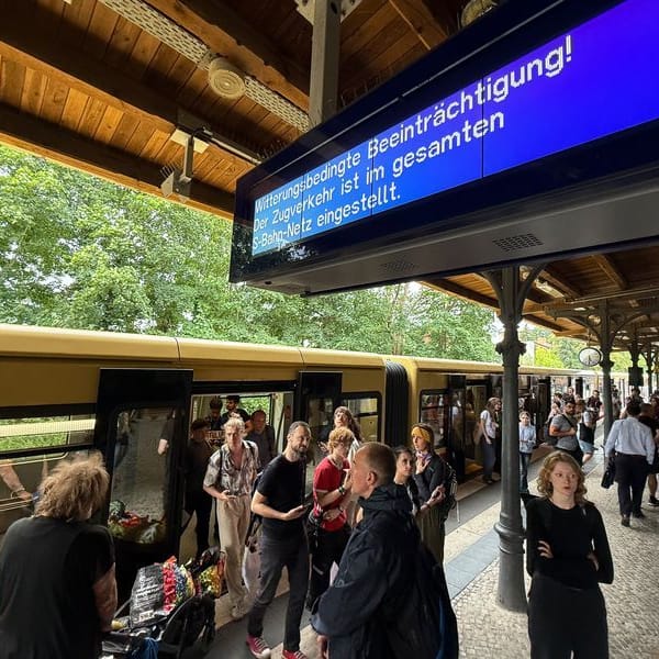 Anzeige auf dem S-Bahnhof Schlachtensee: "Witterungsbedingte Beeinträchtigung", ist dort zu lesen. "Der Zugverkehr ist im gesamten S-Bahn-Netz eingestellt."