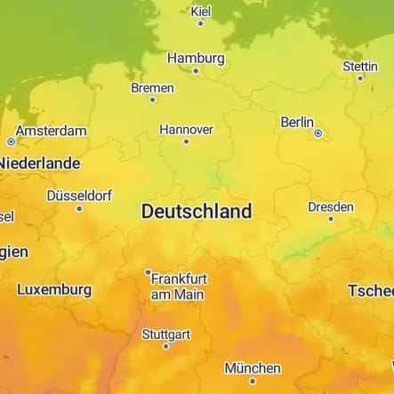 Eine Wetterkarte zeigt Deutschland in sommerlichen Farben: Hochdruckgebiet "Zora" sorgt für angenehme Temperaturen.