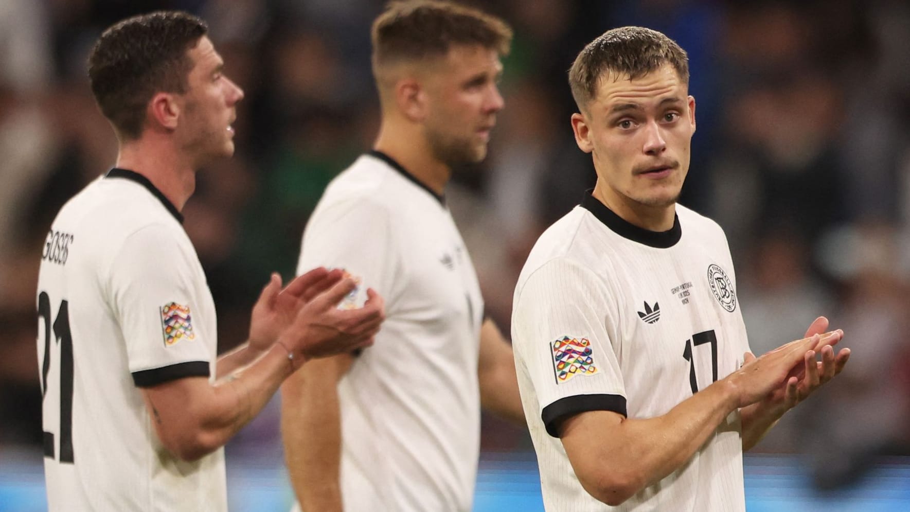 Robin Gosens, Niclas Füllkrug und Florian Wirtz (v.l.): Das Trio der deutschen Nationalelf konnte das Aus gegen Portugal in der Nations League nicht verhindern.