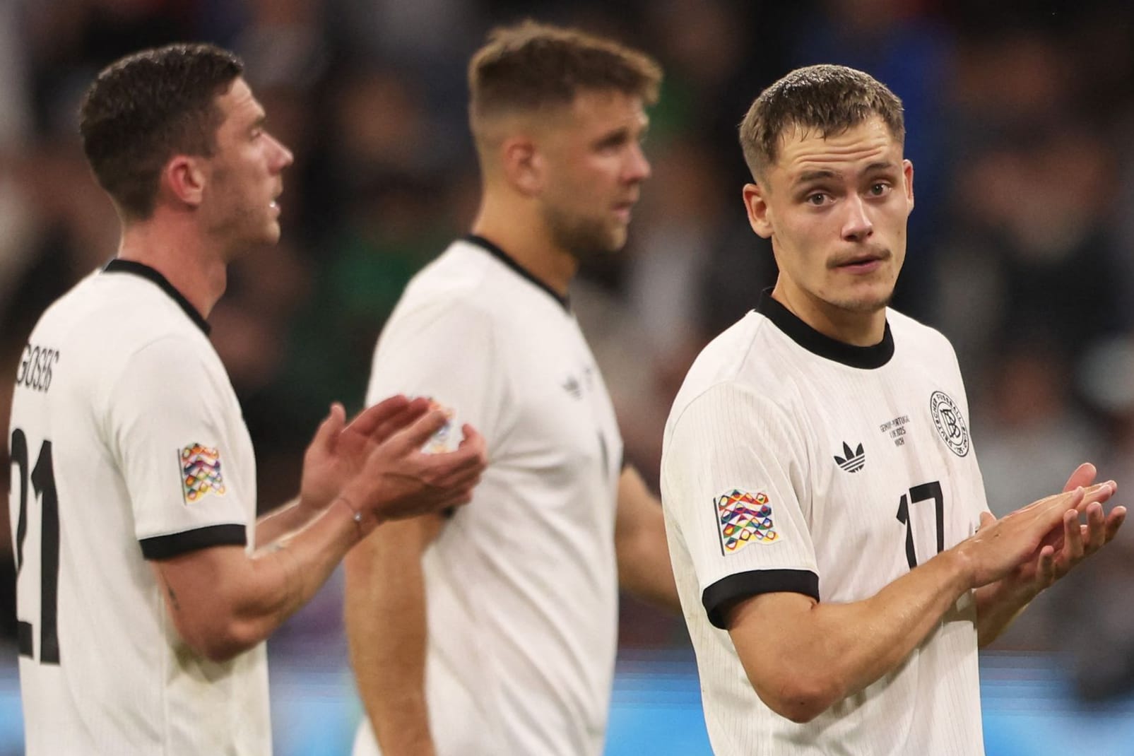 Robin Gosens, Niclas Füllkrug und Florian Wirtz (v.l.): Das Trio der deutschen Nationalelf konnte das Aus gegen Portugal in der Nations League nicht verhindern.