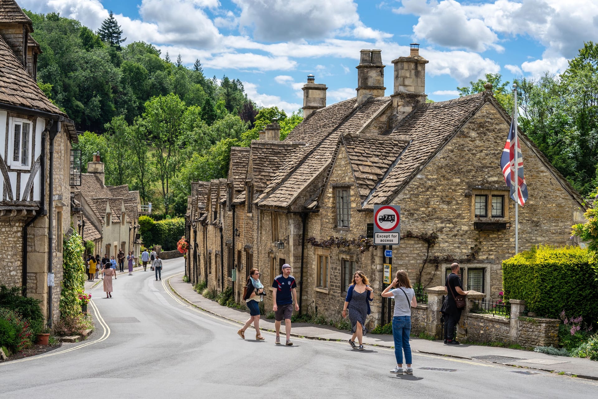Castle Combe is a village and civil parish within the Cotswolds Area of Natural Beauty in Wiltshire. England, UK, July 11, 2020