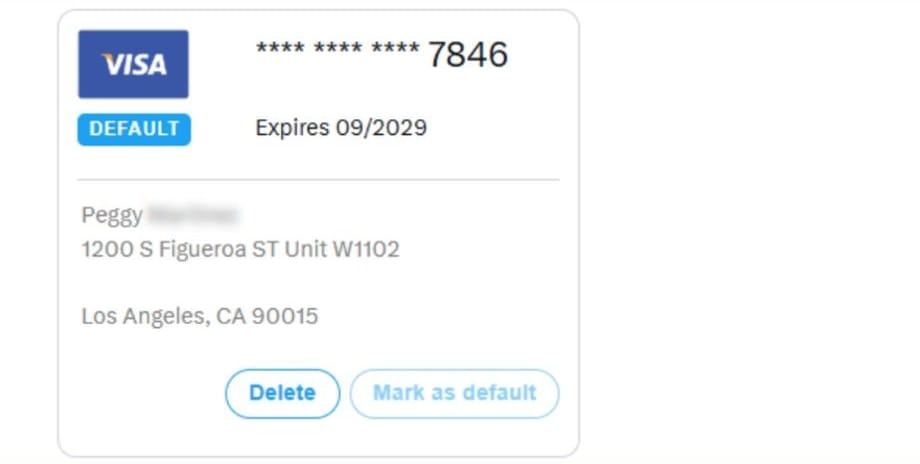 Fremde Kreditkarte: Im Account wurden Daten einer Frau hinterlegt, die an der angegebenen Adresse nicht zu finden ist.