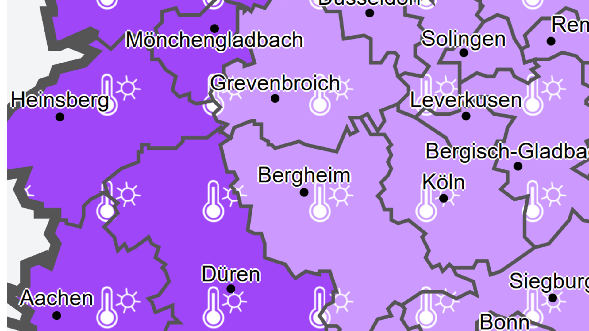 Im Westen von Nordrhein-Westfalen gilt aktuell die höchste Hitze-Warnstufe: Auch in Baden-Württemberg gibt es betroffene Gebiete.