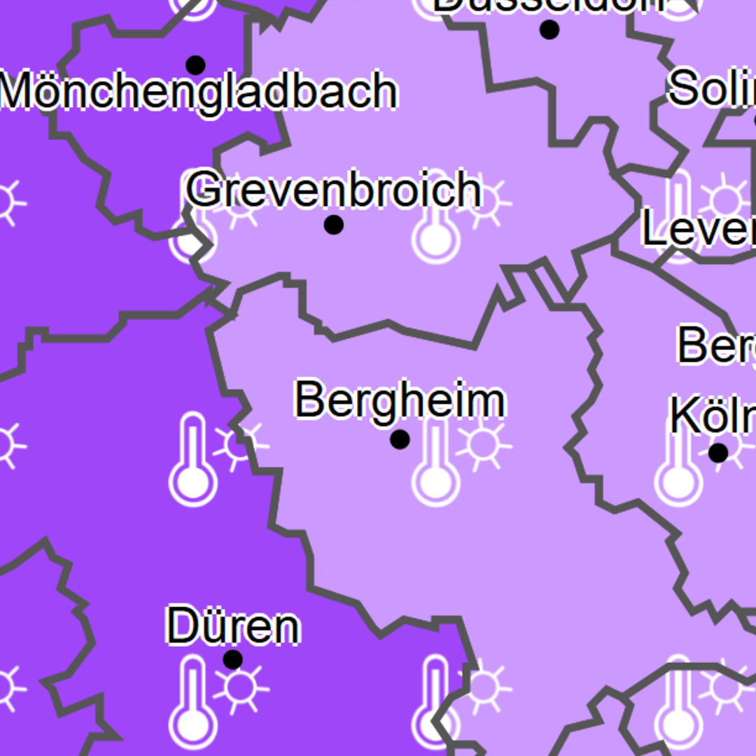 Im Westen von Nordrhein-Westfalen gilt aktuell die höchste Hitze-Warnstufe: Auch in Baden-Württemberg gibt es betroffene Gebiete.