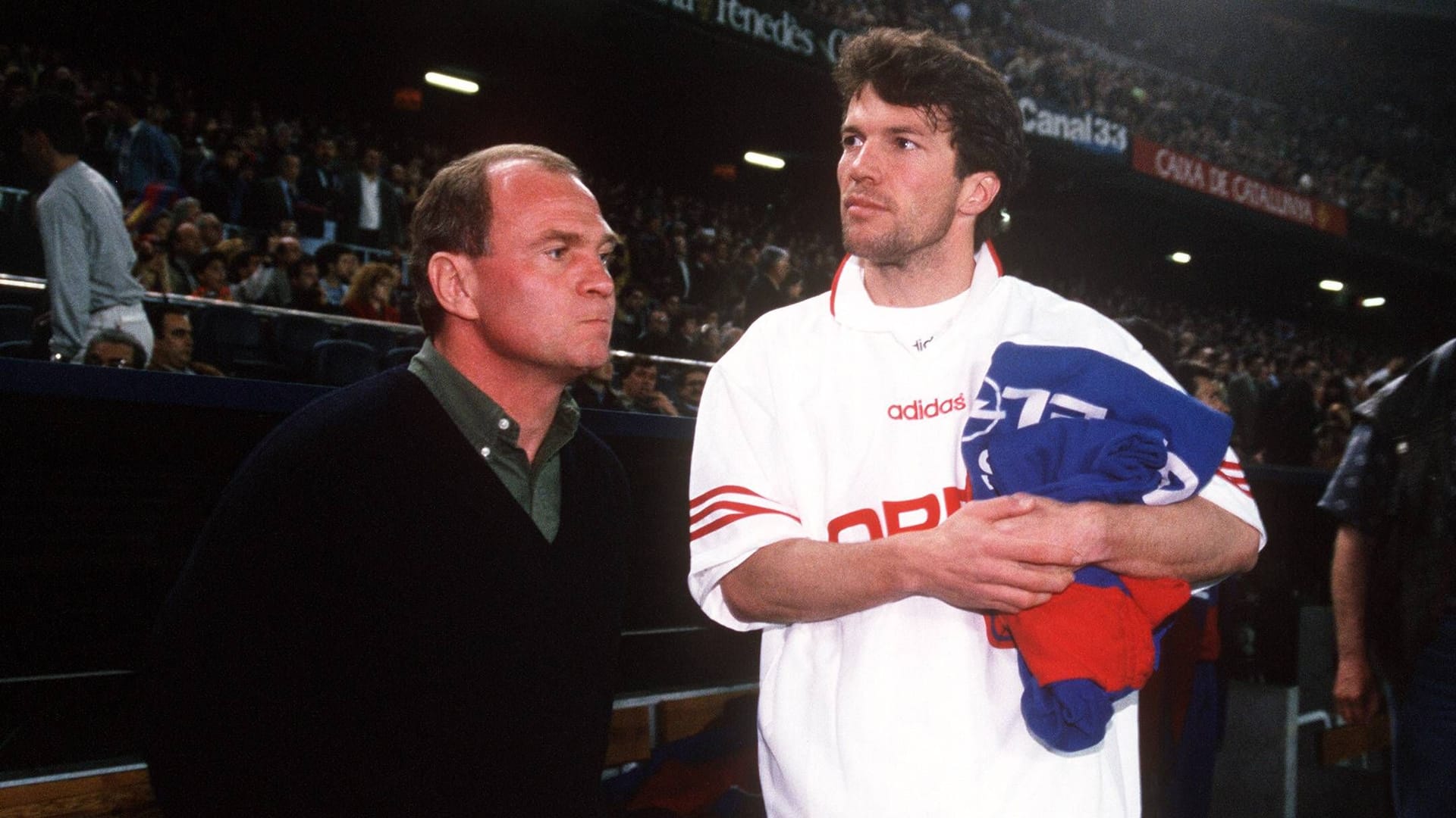 Manager Uli Hoeneß (l.) und Lothar Matthäus: Der Spieler kam 1992 nach vier Jahren bei Inter nach München zurück.