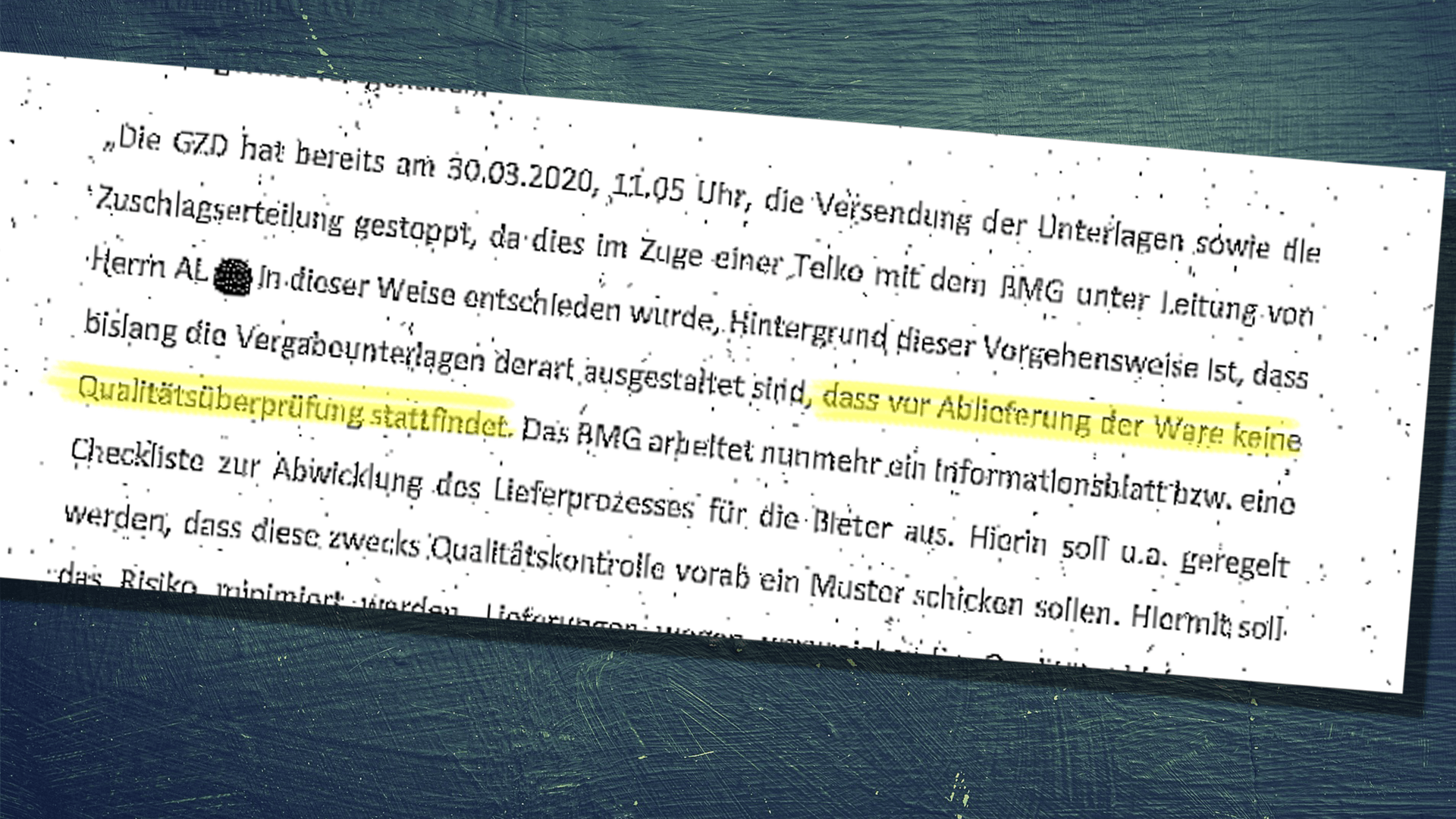 Es gab offenbar keine vorgesehene Qualitätsüberprüfungen der Masken