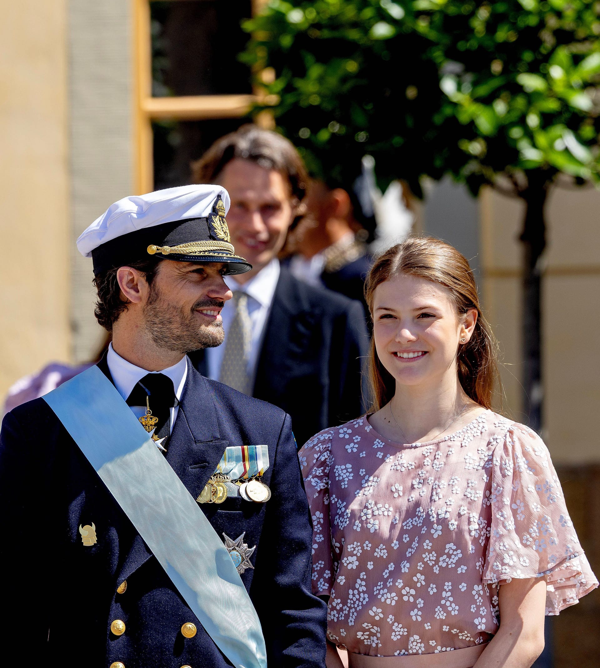 Prinz Carl Philip mit Prinzessin Estelle nach der Taufe von Prinzessin Ines.