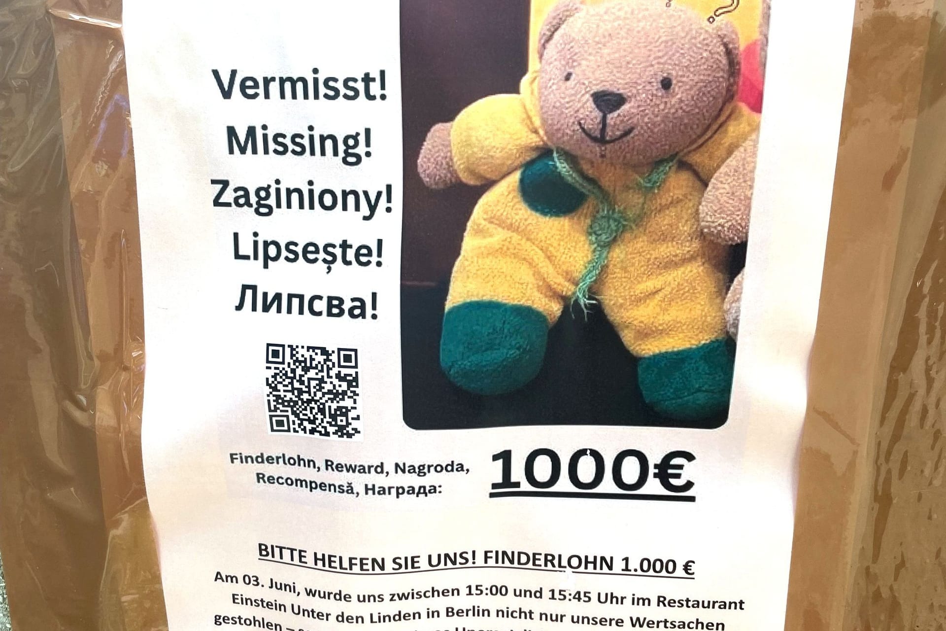 1000 Euro für gestohlenen Teddy ausgesetzt