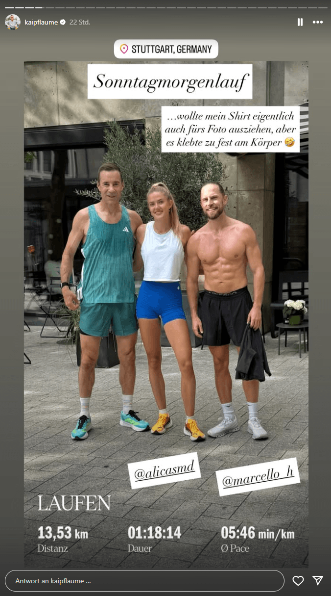 Kai Pflaume, Alica Schmidt und Marcel Heinrich (v.l.n.r.): Das Trio war sportlich unterwegs.