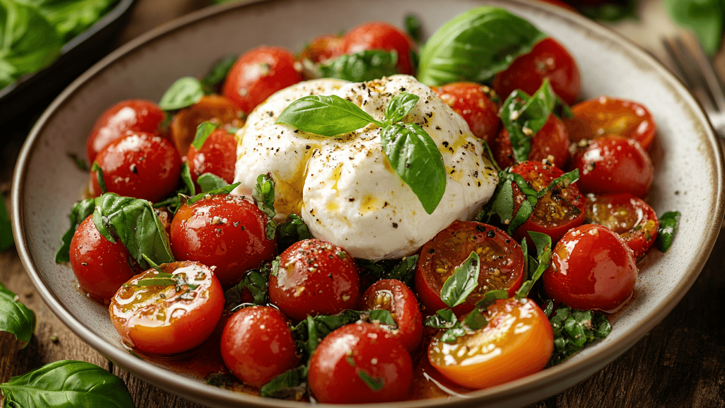 Burrata-Salat (KI-Symbolbild): Eignet sich besonders für warme Tage und als Vorspeise.