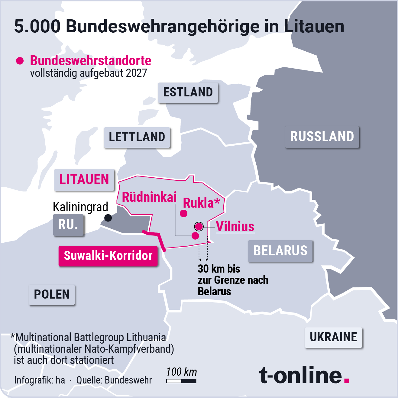 Standorte der Bundeswehr-Brigade in Litauen (Karte)