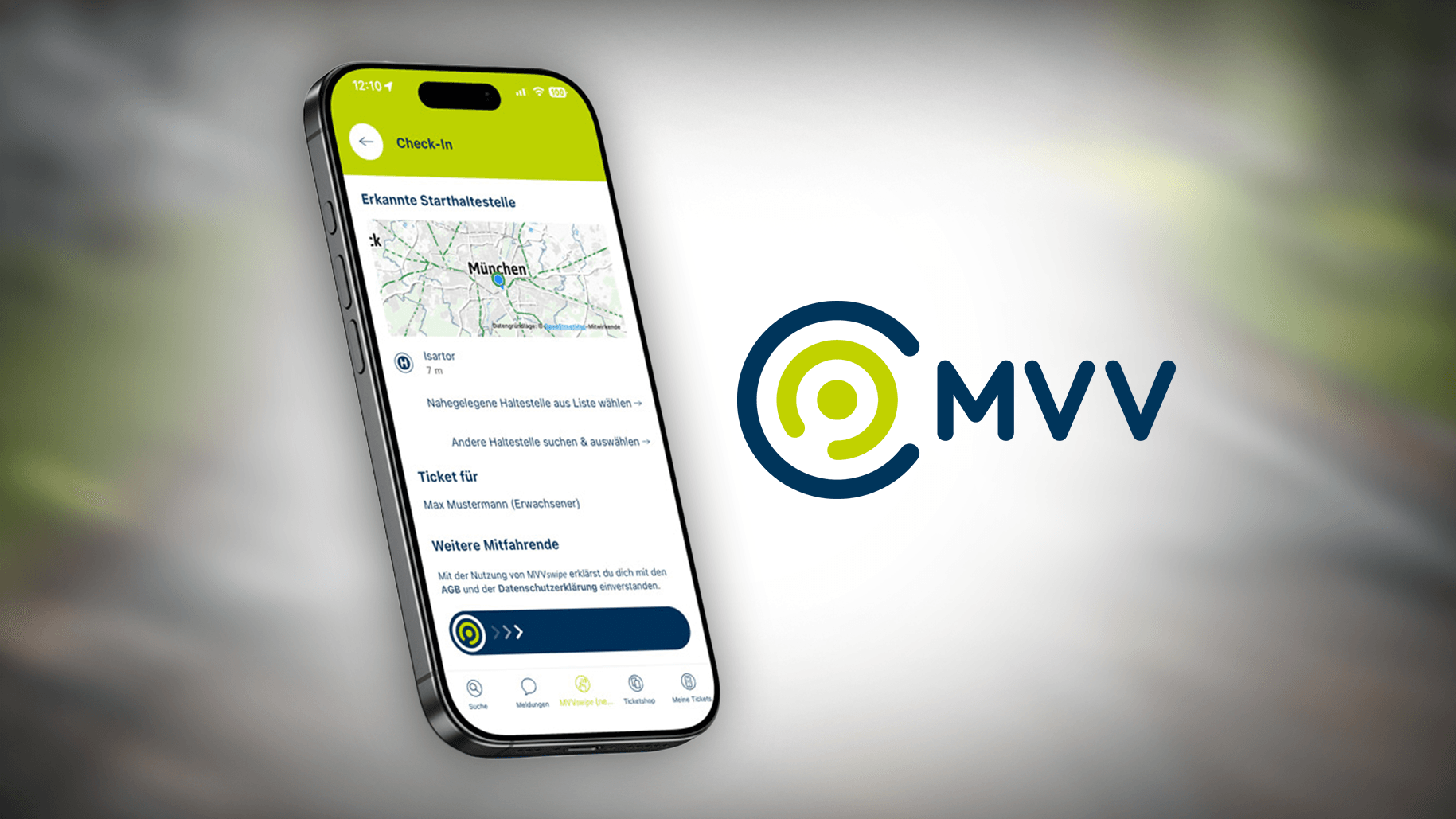 Die neue "MVVswipe"-Funktion in der München-Navigator-App: Per Wisch kann eingechekt werden, dann wirds automatisch der günstigste Ticketpreis ermittelt.