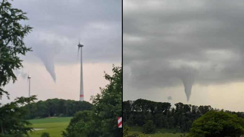 Funnelcloud über Altenbeken: Unwetterchaos in NRW mit möglichem Tornado trifft Ostwestfalen.
