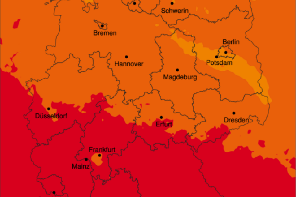 Die UV-Karte des DWD: In vielen Regionen gilt Alarmstufe Rot.
