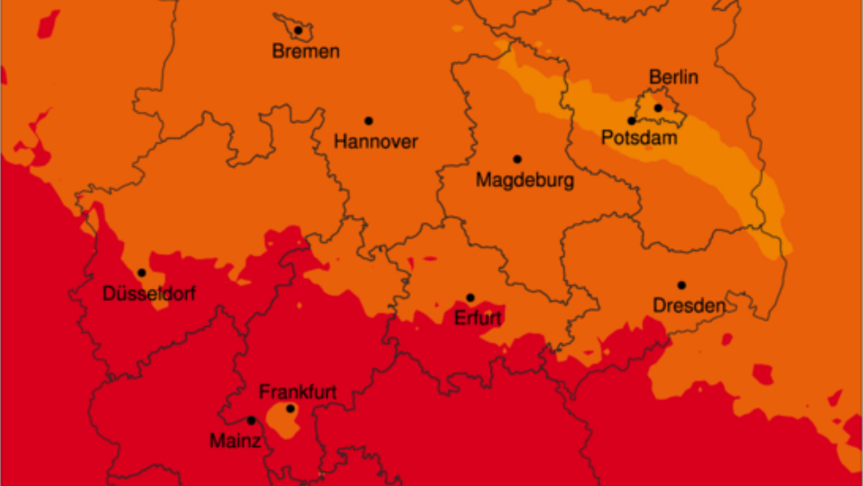 Die UV-Karte des DWD: In vielen Regionen gilt Alarmstufe Rot.