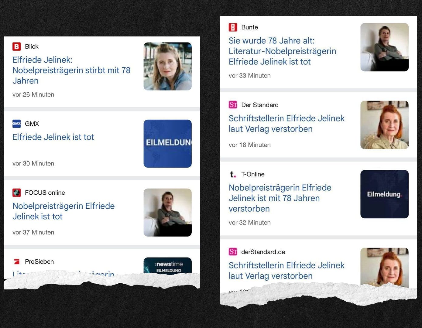 Mehrere Medien berichteten fälschlicherweise über den angeblichen Tod Elfriede Jelineks.