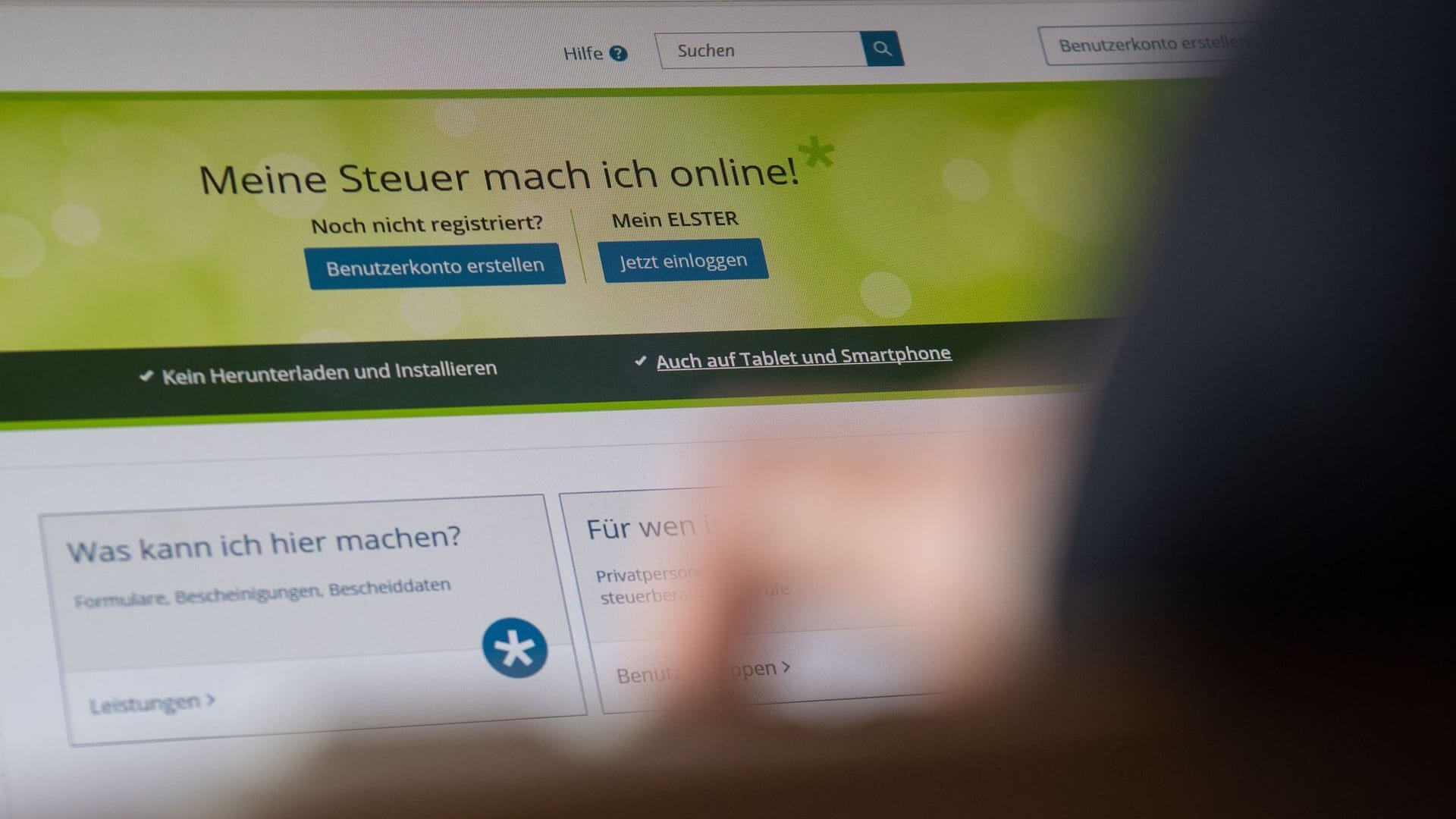 Website zur Abwicklung der Steuererklärung
